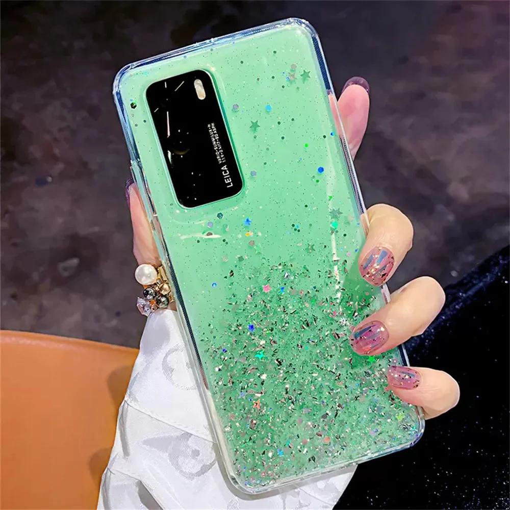 Luxury Bling Glitter Clear Phone Case Case for Samsung Galaxy A01 Core A11 A21S A31 A41 A51 4G A71 5G Sequins Sparkle Cover