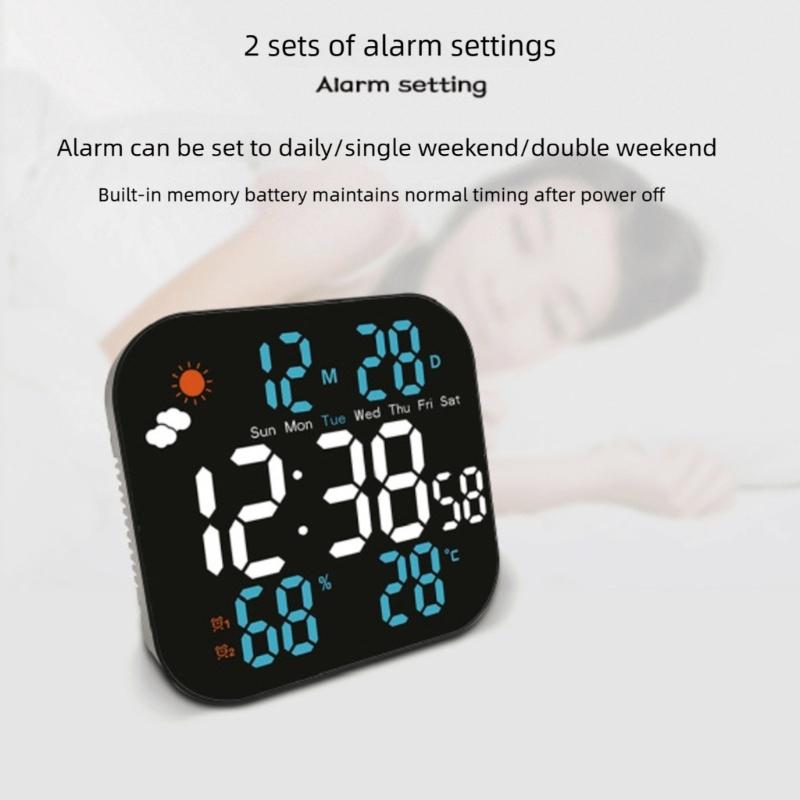 Alarm Clocks for Bedroom LED Digital Weather Clocks Desk Alarm Clock with Auto Dimming Day of Week Indoor Temperature