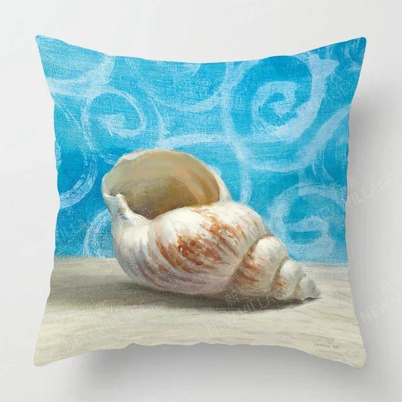 Home Decor Seashells & Starfish Beach-Themed Pillow Covers Pattern Cushion Cover Suitable for Sofa Bedroom Car Pillow Cover