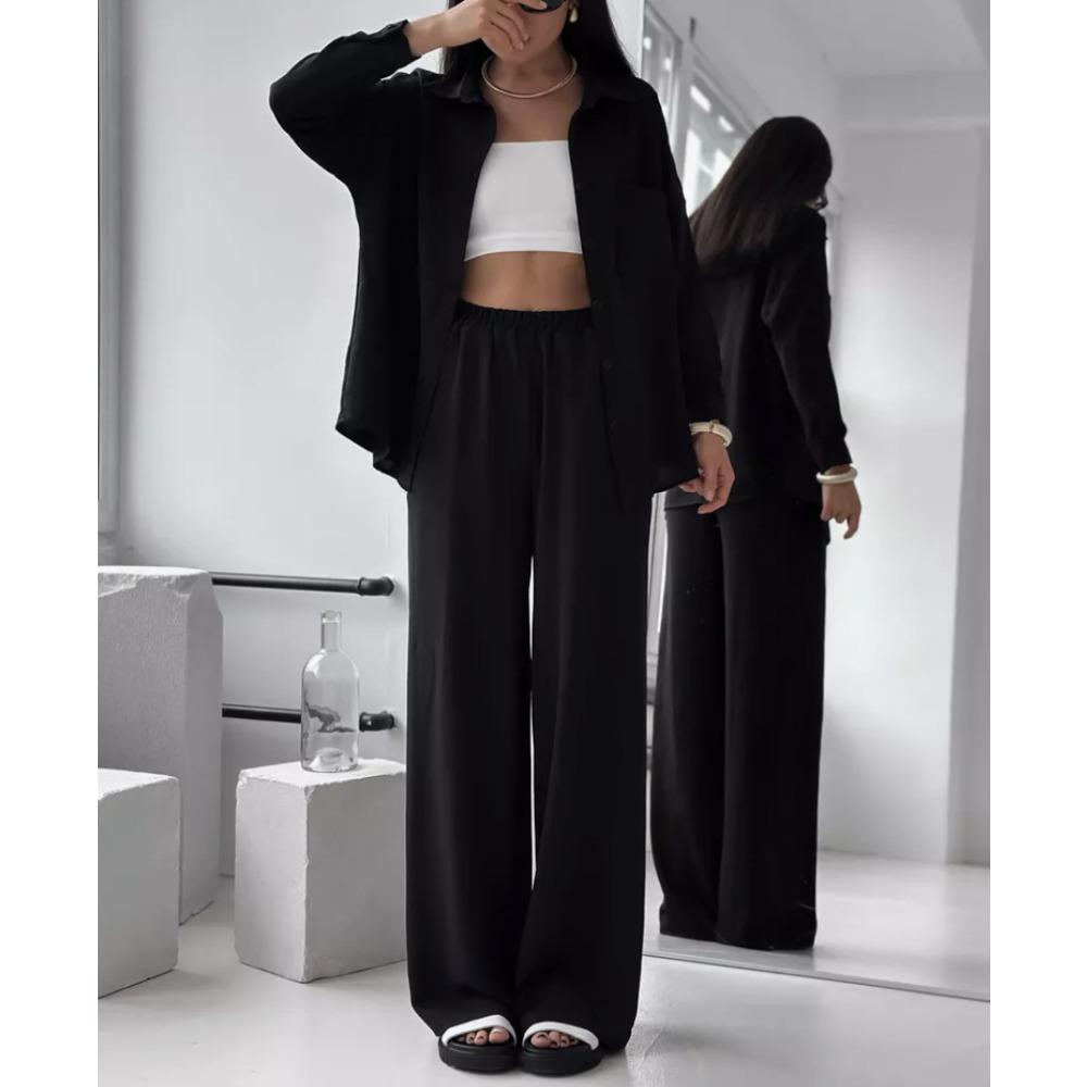 

Wild berries casual autumn hot shirt top trousers two-piece suit women, Europe and America S чёрный