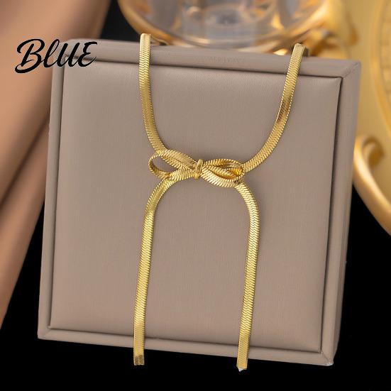 Hypoallergenic Alloy Jewelry Bow Choker Necklace Earrings Women Dangle Long