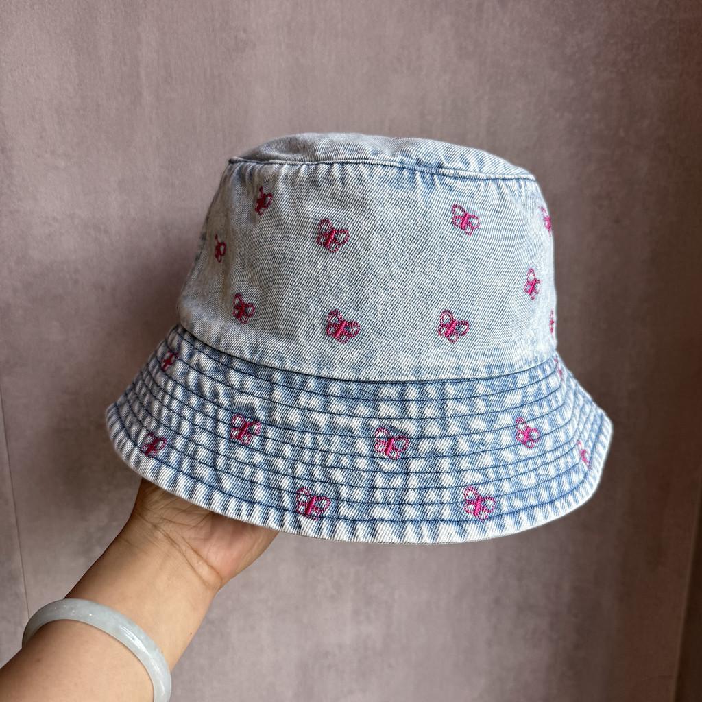 Summer Bucket Sunshade Hat Cotton Denim Material And Embroidered Cartoon Women