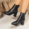 Höst Vinter Mode Tjock Klack Smal Ankelkänga Dam Spetsig Tå Dragkedjeskor Moderna Korta Stövletter Zapatos De Mujer