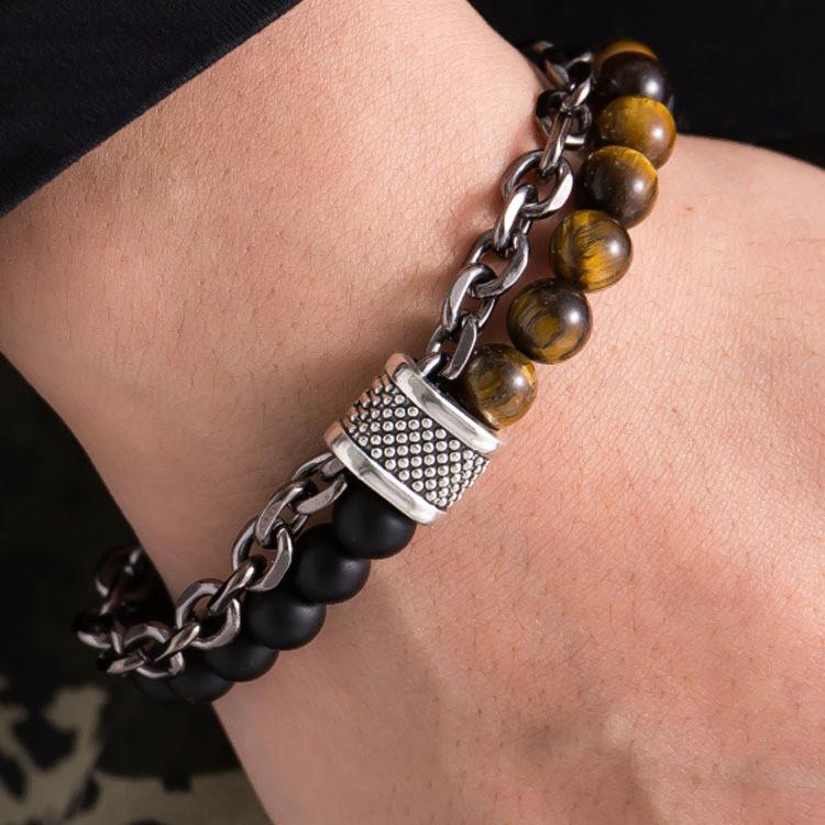 Mens Geometric Beaded Bracelet With Iron Chain For Travel Gift And Fashion Style
