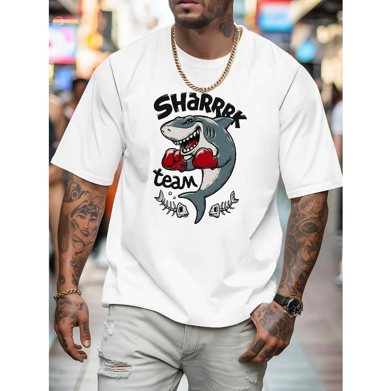 European Size Team Shark New Summer Outdoor Men's Short-sleeved T-shirt Summer Fashion Trend Top Printed Men's Bottoming Shirt