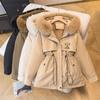 Parker Clothing Women's Winter Korean Version of The Waist Is Thin, Hooded Plus Velvet Cotton Clothing Mid-length Jacket Cotton Coat
