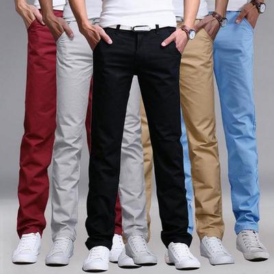 Solid Color Business Pencil Pants Men Casual Work Long Trousers