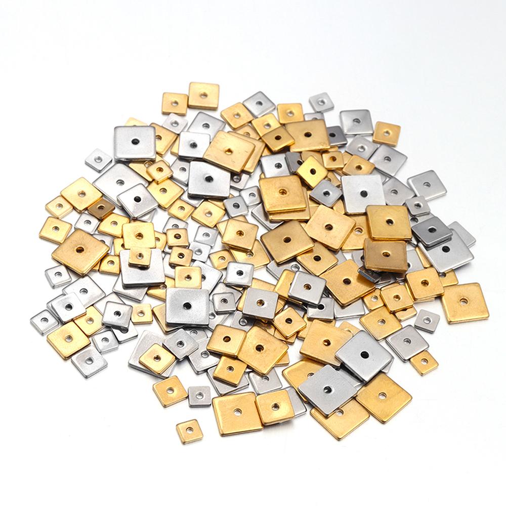 10-50pcs/lot 4-8mm Stainless Steel Flat Square Beads Loose Spacer Beads For Jewelry Making DIY Bracelet Necklace Accessories