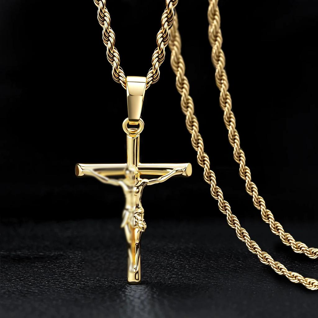 European and American Cross Necklace, Plated with 18k Gold, Does Not Fade, Personalized High-end Cross Pendant for Men