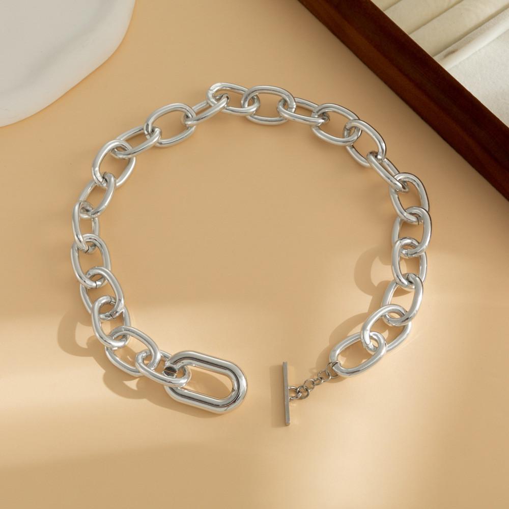 Layered Aluminum Stylish Chain Necklace With Geometric Metal Lock For Women