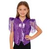 Boys Sequined Patchwork Vest Tassels Cap Sleeves V Neckline Stage Performance Waistcoat