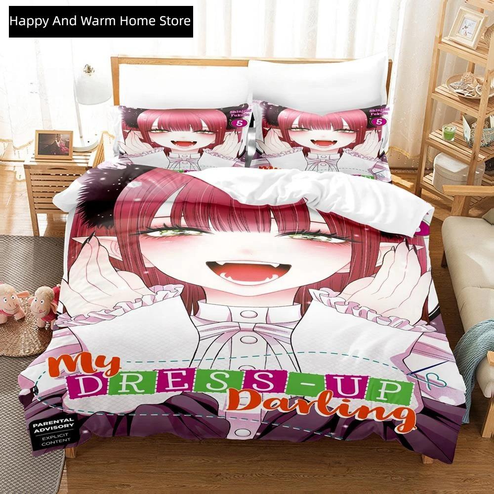 Anime My Dres-Up Darling Beding Set Single Twin Ful Quen King-Sized Dimensionsd Dimensions Bed Linen Set Adult People Young Boys Bedrom Duvet Cover