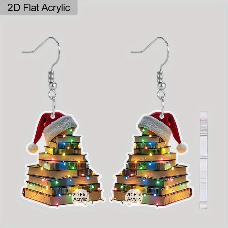 2D Flat 2pairs Y2K Christmas Hat Dog Paw Acrylic Dangle Earrings, Perfect Gift for Women, Christmas Party Jewelry