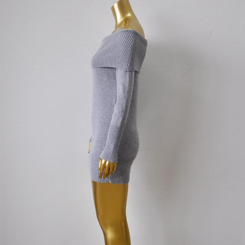 Slash Neck Sweater Women Sexy Off Shoulder Elegant Long Sleeve Pullover Dress
