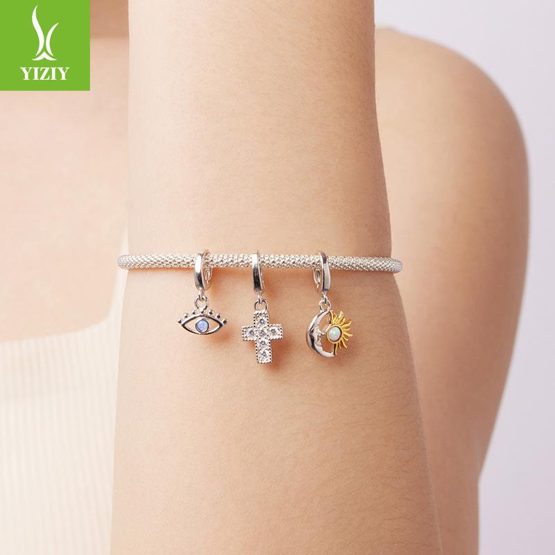 S925 Silver Opal Sun And Moon Opening And Closing Buckle Pendant Accessories Niche Plated K Gold Sun And Moon Beads