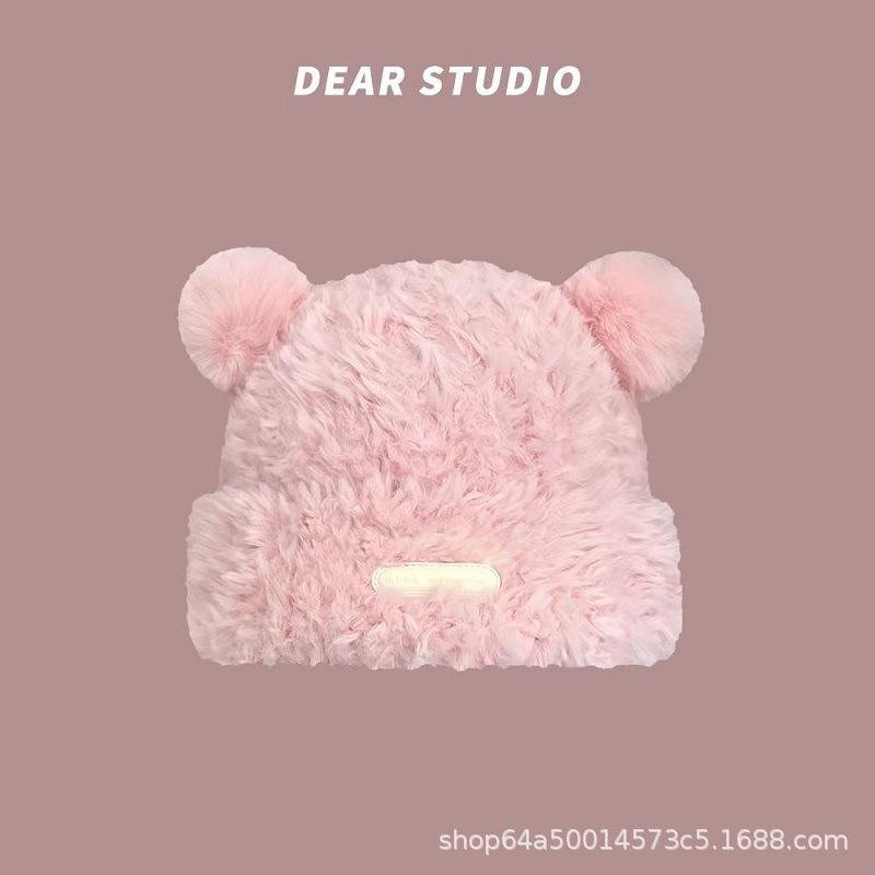 A New Cute Bear Ears Plush Hat Warm Ear Protection Wool Hat Winter Versatile Knitted Hat
