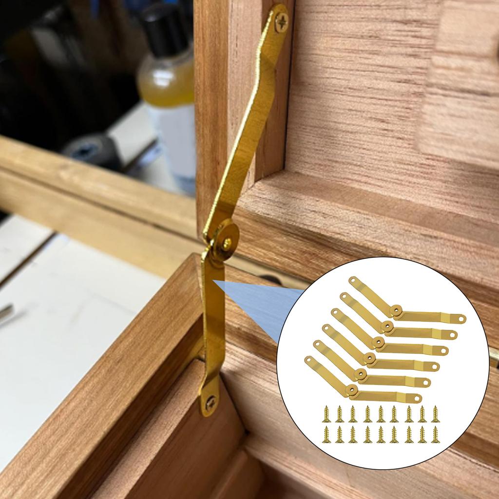Set Of 6 Gold Metal Lid Support Hinges Elegant Gold Folding Hinges Suitable for Furniture Cabinet & Jewelry Box Decors