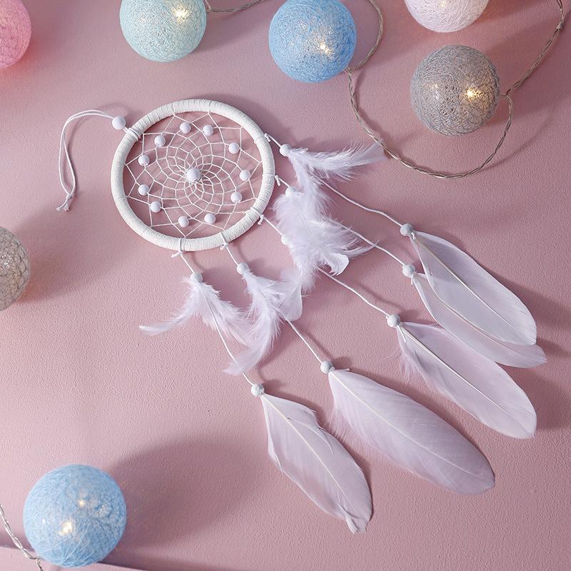 New Wedding Decoration White Feather Dream Catcher Pendant Knitted Home Decoration Wind Chime Aerial Hanging Decoration