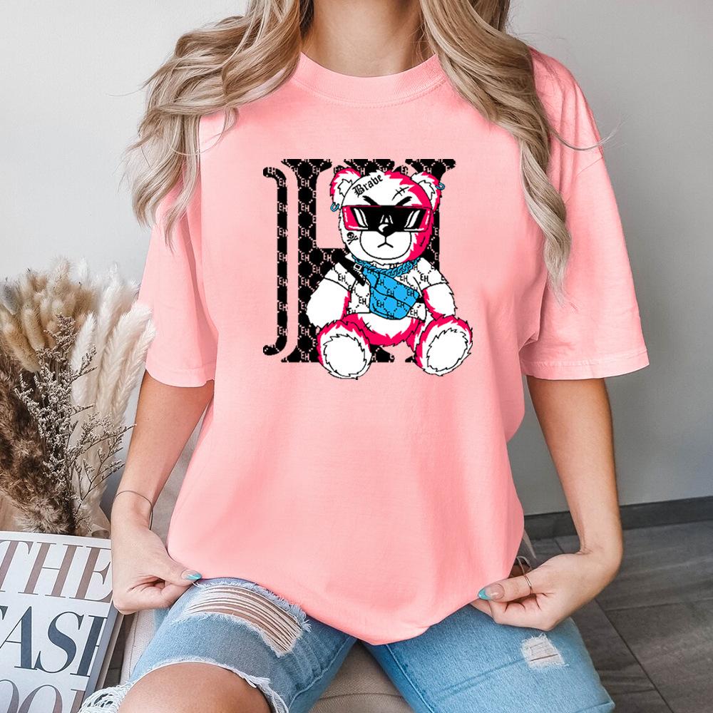 

Мультяшная хлопковая футболка с медведем, с коротким рукавом, круглым вырезом, женская, с 2D-принтом 3XL