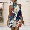 Women Plus Size Halter Backless Fake Two Piece Dress Cosmic Planet Star Patriotic Print Mini Dress