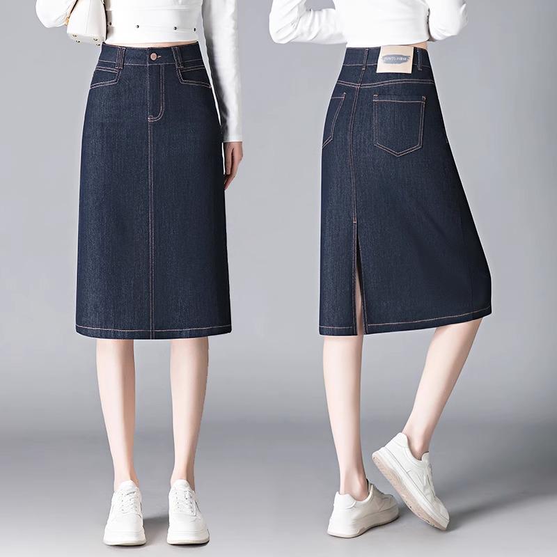 

Women s Slimming Retro Denim Midi Skirt with High Waist and Slit - Perfect for Spring and Autumn 2025 XXL (125-135 jin)