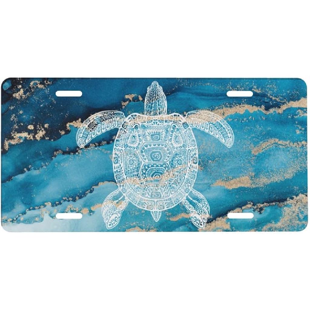 Sea Turtle Marble Front License Plate for Women Car Vanity Plates Decorative Aluminum Metal Cute Novelty License Plate Cover for Men 6x12 Inch (4
