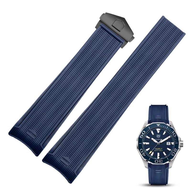 Pro TA-G HEUER AQUARACER 43MM ciferník WAY201A WAY211C WAY201B Silikonový řemínek na hodinky s ohnutým okrajem černý modrý potápěčský náramek