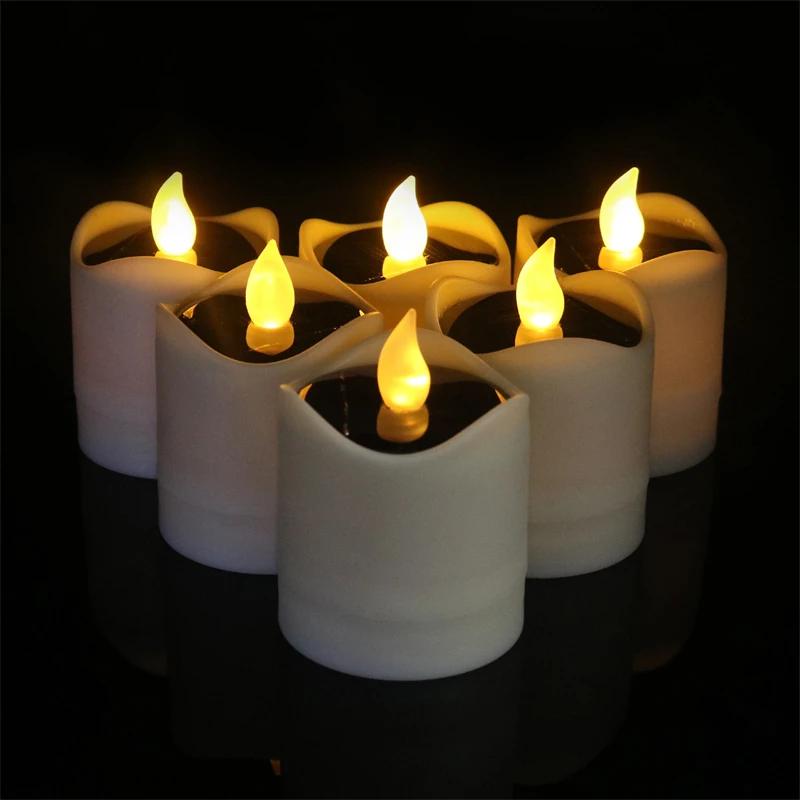New Romantic Flickering Solar Flameless LED Candle Lights - Tea Lights Simulation for Outdoor Wedding Party Decor - Garden Ambia