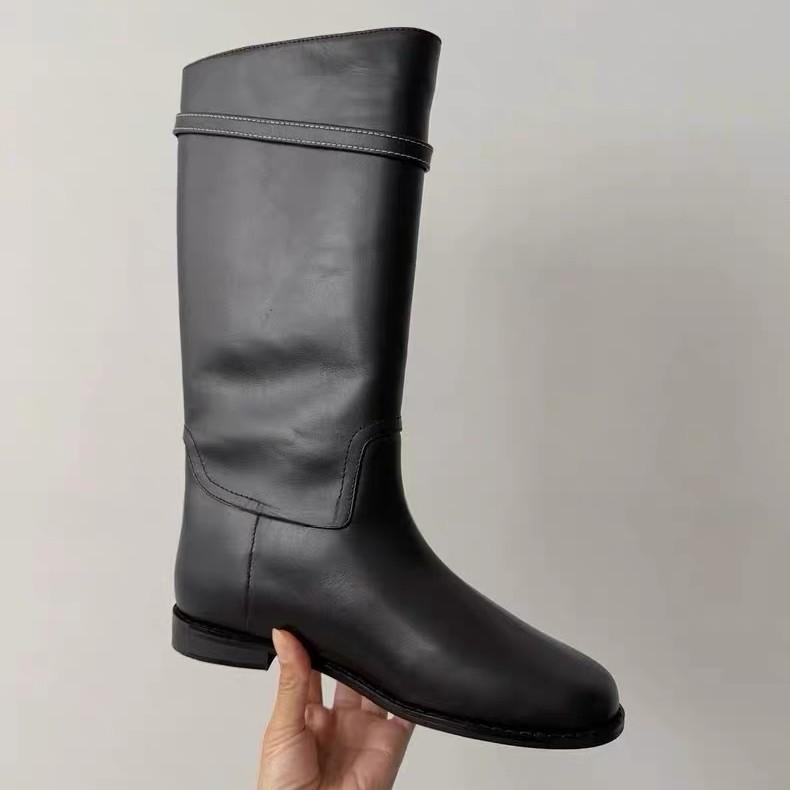 New round head matte leather soft surface boots women's versatile thick heel temperament knight boots