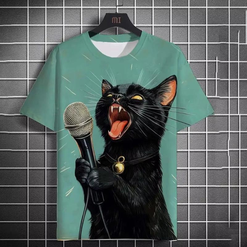 Cute Cat Graphic 3D Print Funny Streetwear Casual Short Sleeve Men's T-shirts Summer Daily Fun Humor Tees Tops