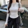 Women's Slim Fit Long Sleeve T-Shirt - Spring/Autumn 2026, White Base Layer, Trendy Versatile Style