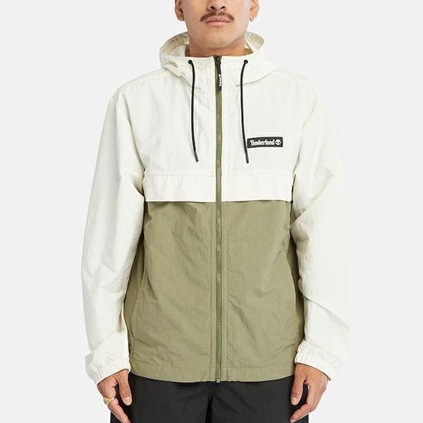 Timberland Color Block Casual Water-Resistant Hooded Jacket Unisex Jackets Vintage-White Gray-Green A6PYW-DL7