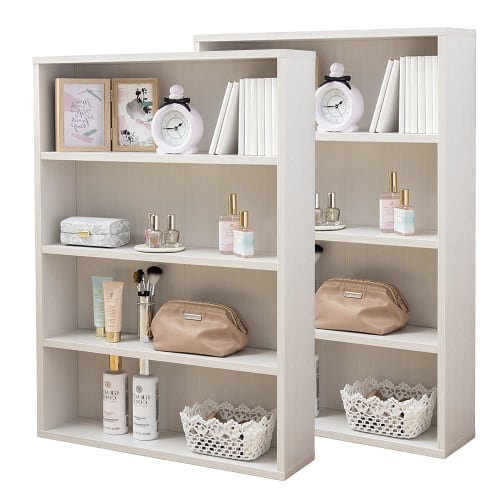 IRIS OHYAMA Bookshelf Set of 2, 59.9cm Wide X 15cm Deep X 84cm High, 4 Shelves, Slim Open Rack, Assembly Required, Comic Rack, Large Capacity, Off-Whi