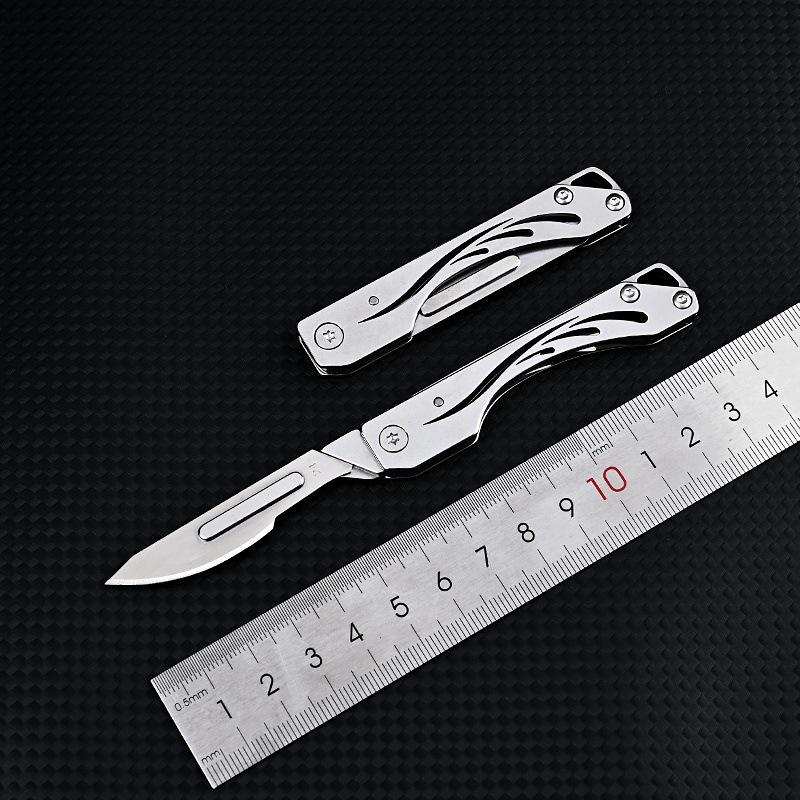 Stainless Steel Folding Knife with 10PCS Replaceable Blades Scalpel Keychain Gadgets Survival Men Gift Pocket UnBoxing Cutter