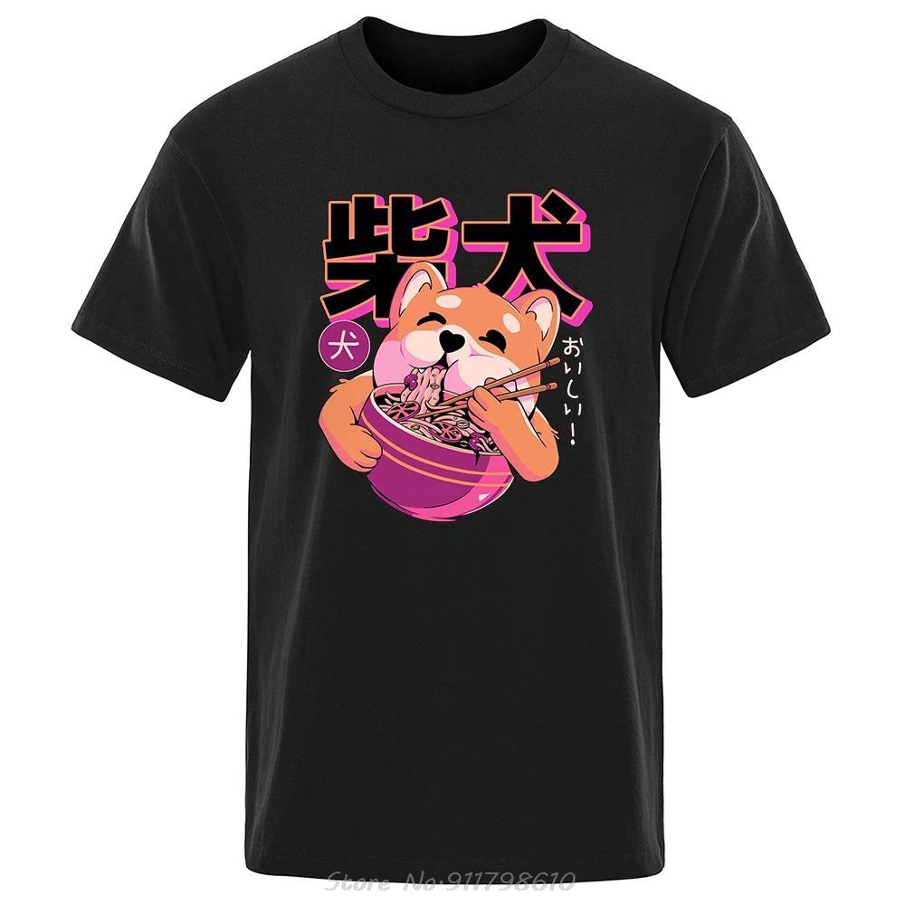 Cute Shiba Inu Eating Noodles T-Shirt Fashion Cotton Tees Summer Comfortable Tshirt Hip Hop Breathable Eco-Friendly Men T Shirt