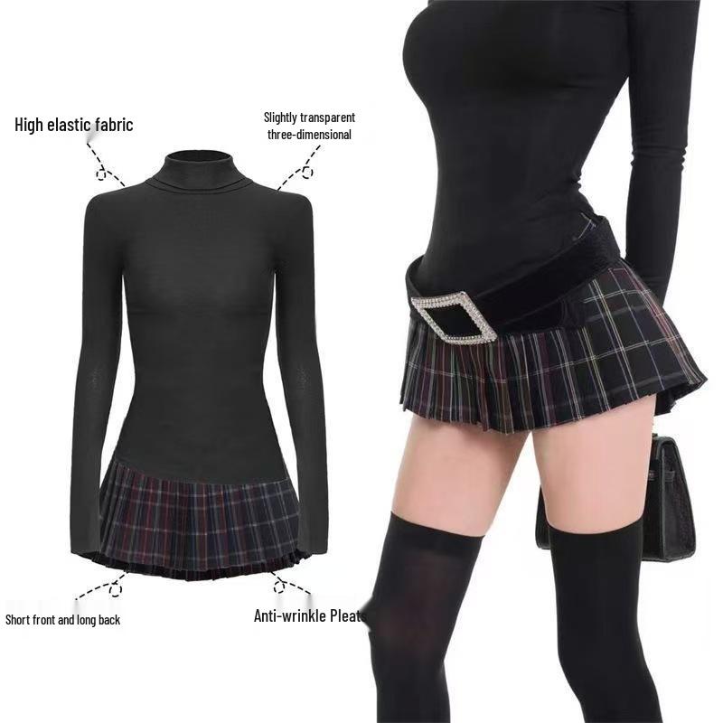 

European Retro Plaid Cinch-Waist Skirt Set for Women - Autumn/Winter 2026 M (Recommended 95-105 Jin)
