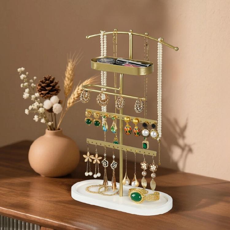 Jewelry Display Organizers Metal Wood Bathroom Storage Rack For Earrings Necklaces Bracelets Space Efficient