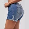 Damen-Denim-Shorts mit zerrissenen Löchern und Quasten