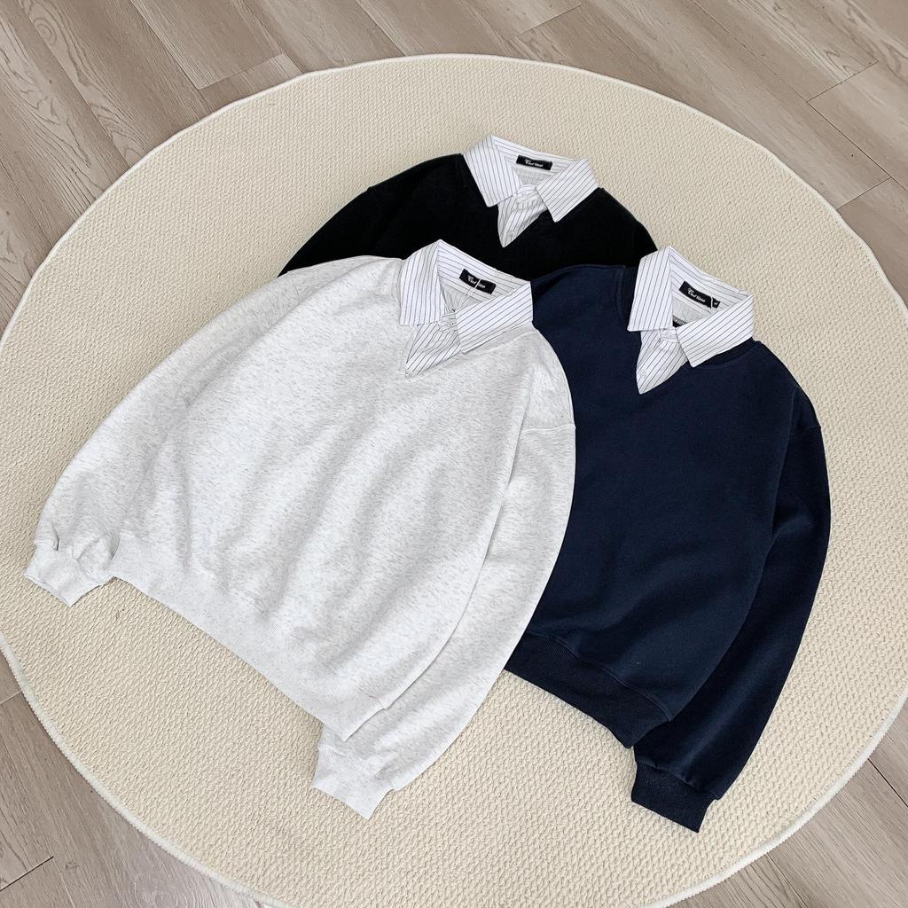 Striped V-neck Two-Piece Boxy Hoodie Top