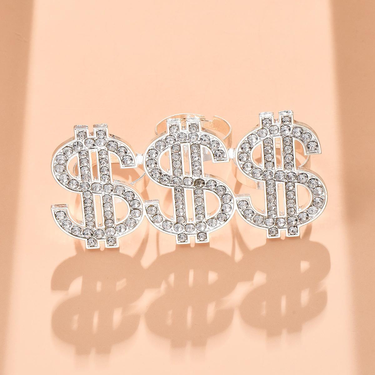 

Fashion Jewelry Domineering Cool Finger Ring Micro-inlaid Zircon Dollar Sign Ring срібний