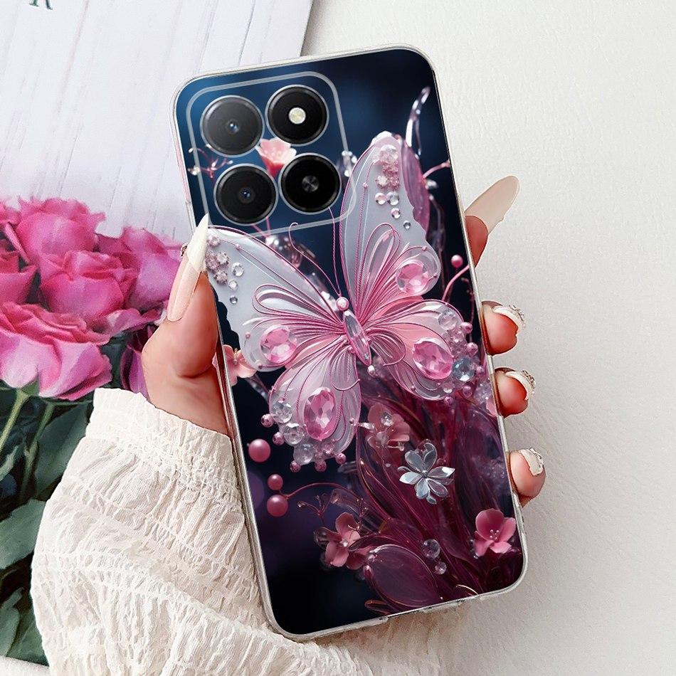 Phone Case For Honor X5b Plus X6b X7b X8b X9b 5G Elegant Flower Cat Painted Soft Silicone TPU Cases