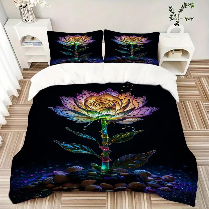 3pc Music Bloom Lotus Cover Set - 1 Quilt Cover + 2 Pillowcases, All Seasons Bedroom Setting, Perfect for Home013