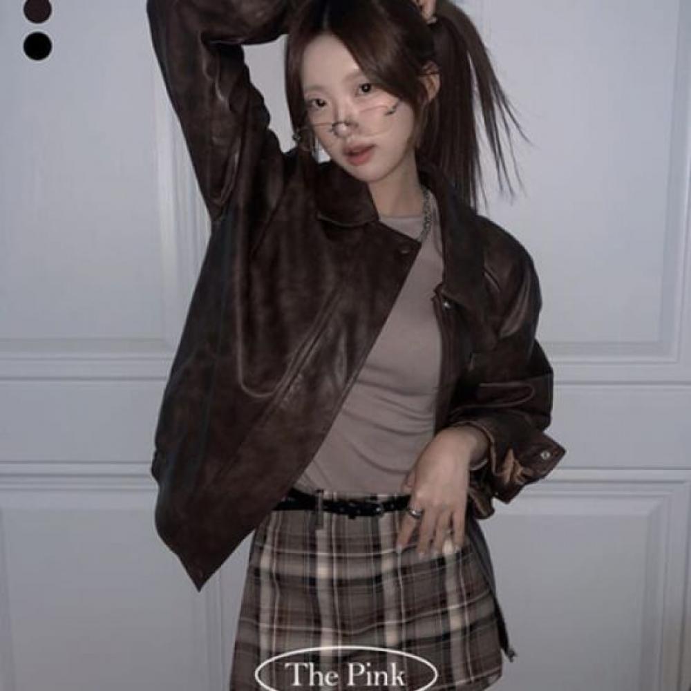 The Pink Oversize Matte Vintage leaTher Jacket