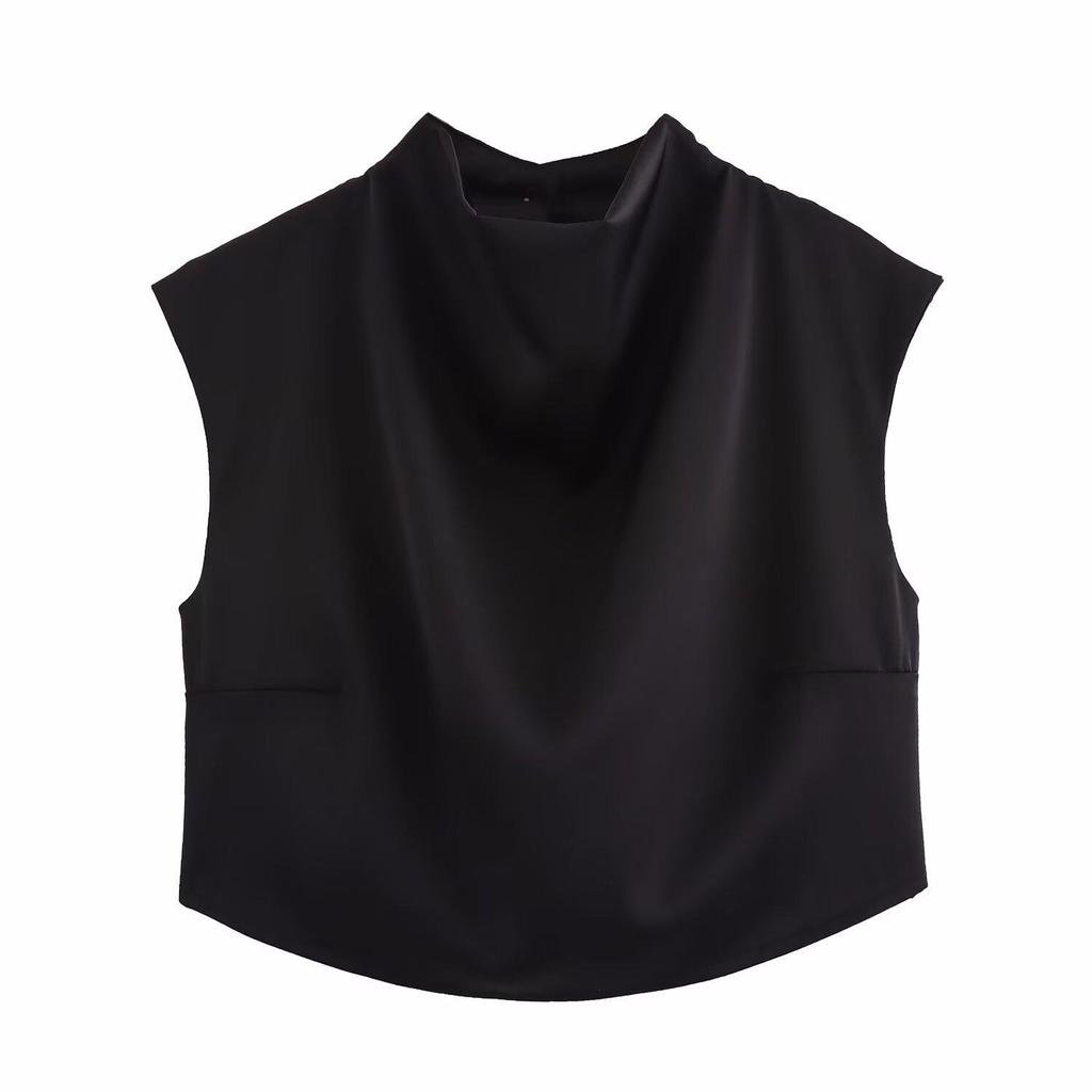 Spring 2025 Women's European & American Cowl Neck Sleeveless Top & Button Midi Skirt Casual Set