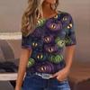 Women's Casual Short Sleeve Pullover Top Halloween Bat Pumpkin Print Round Neck Relaxed Fit Shirt for Fall Seasonal Wear