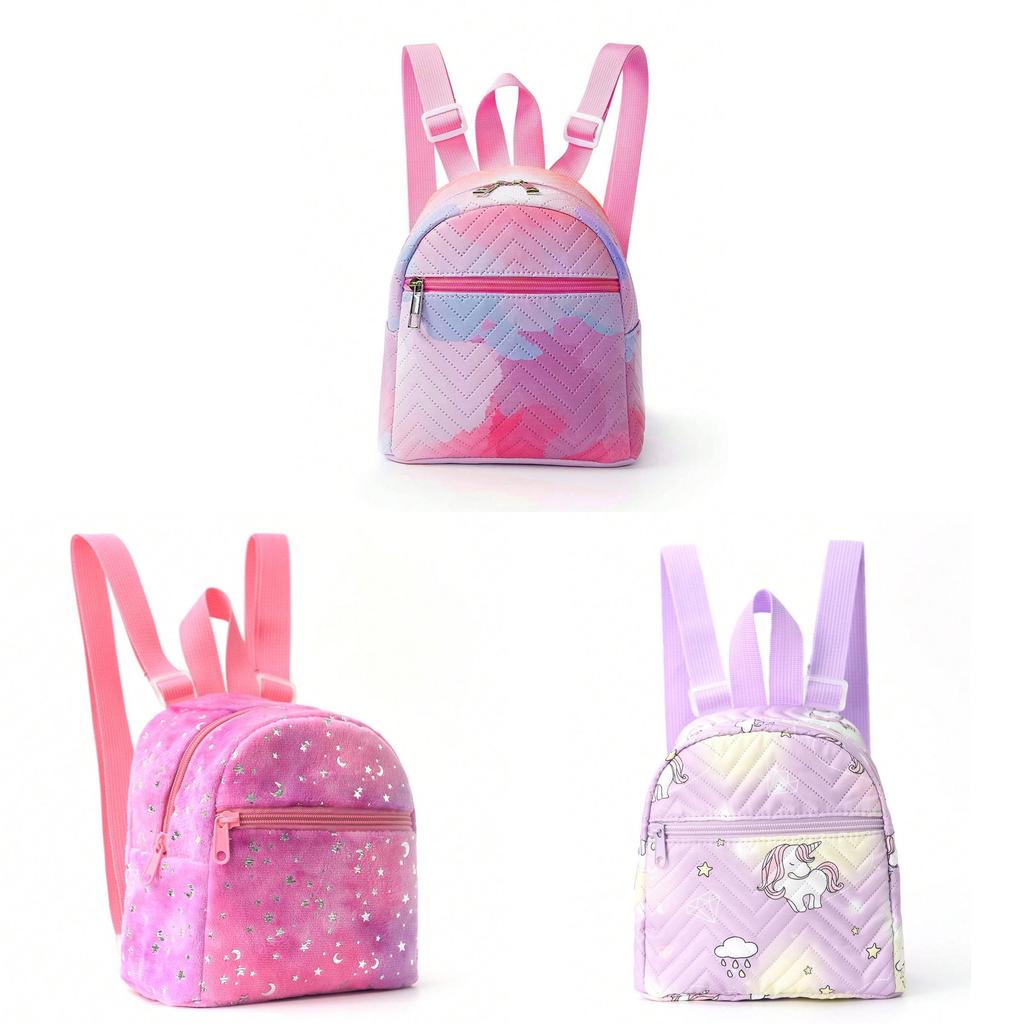 Star Moon Pattern Pu Lightweight Backpack With Arcshaped Shoulder Straps For Girls