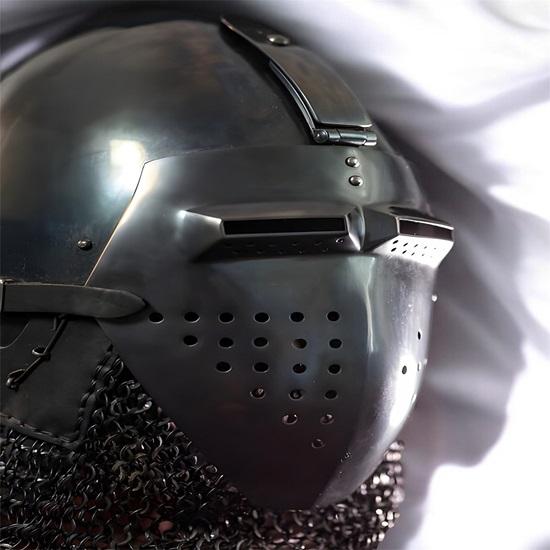 Medieval Knight Bascinet Helmet Black Silver Steel Chainmail Armor LARP Cosplay Gift