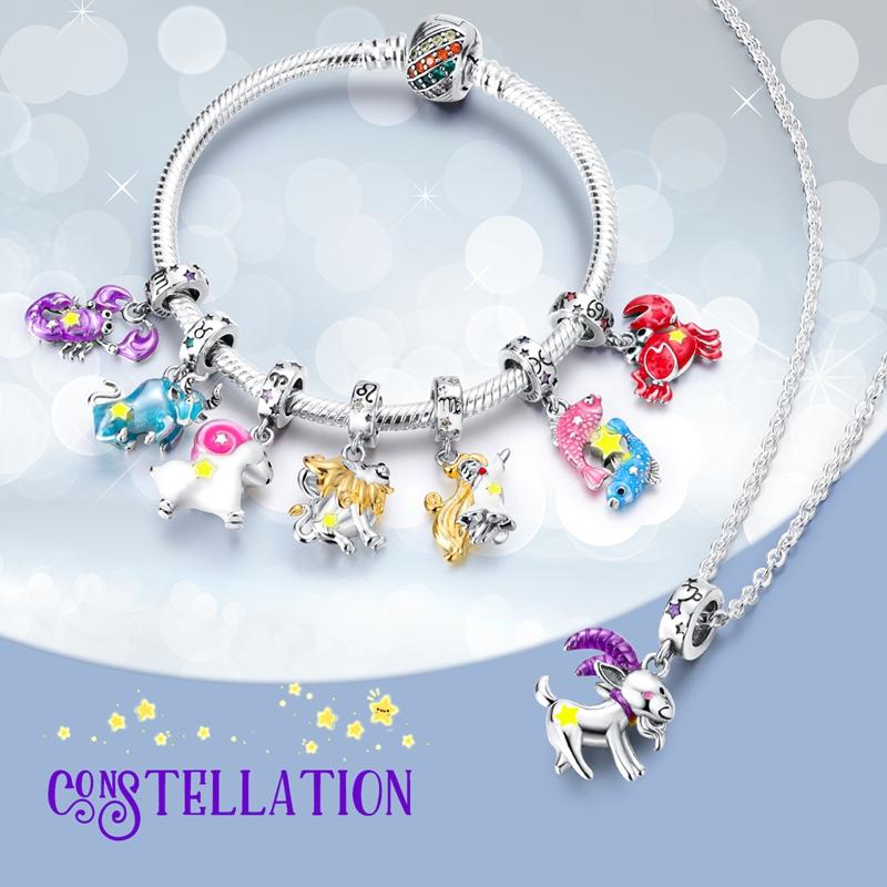 1Set Authentic Genuine Copper Charm Bead 12 Zodiac Signs Constellation Charm Decorations Suitable For Bracelet Style Pendant Piece Women Jewelry