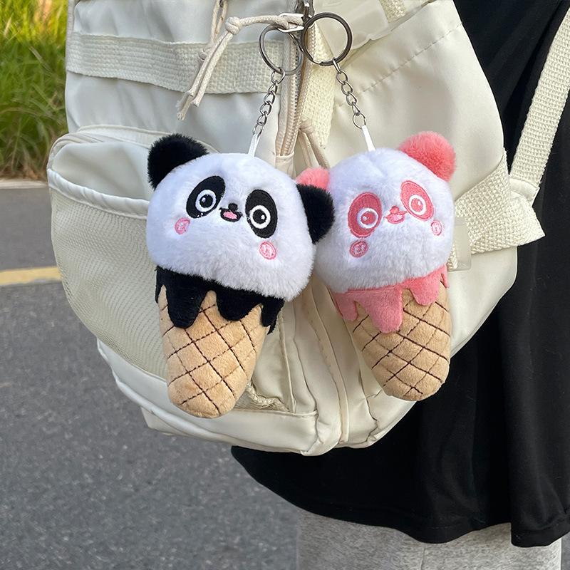 Creative Cartoon Cone Panda Keychain Pendant Ice Cream Hanger Doll Cute Bag Accessories