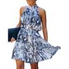 Women's Fashion Sleeveless  Neck Tie Waist Floral Print Chiffon Dress